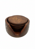 Set Of 6 Round Designed Wooden Coaster