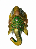Green And Golden Wooden Ganesh Mask