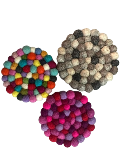 Handmade Round Felt Tea Coaster - Set of 5 Pcs